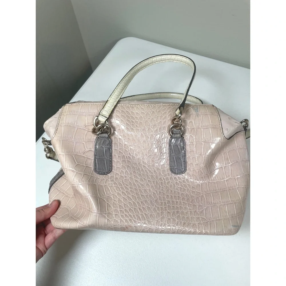 Guess Satchel Bag Purse Medium Pink Faux Ostrich Croc Studded Handbag